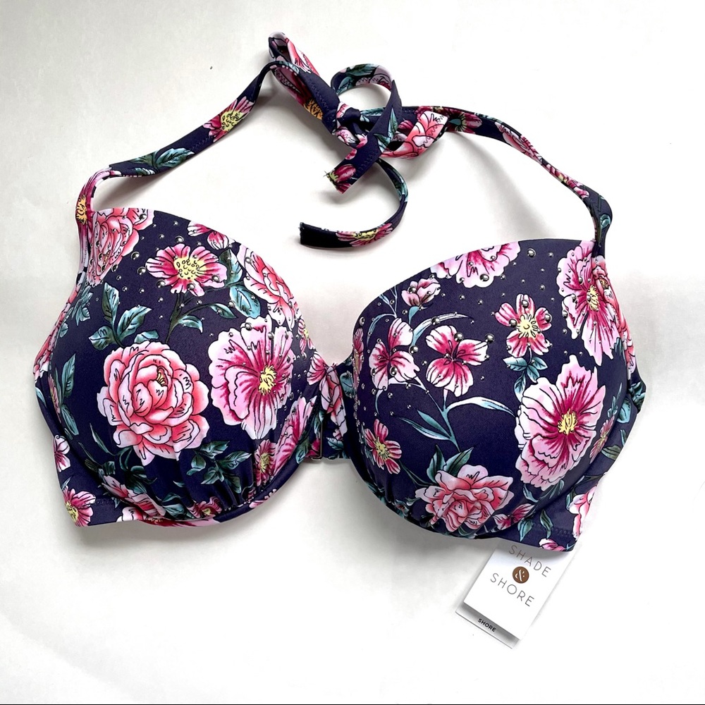 Shade & Shore Ample Purple Floral Bikini Top 38DD